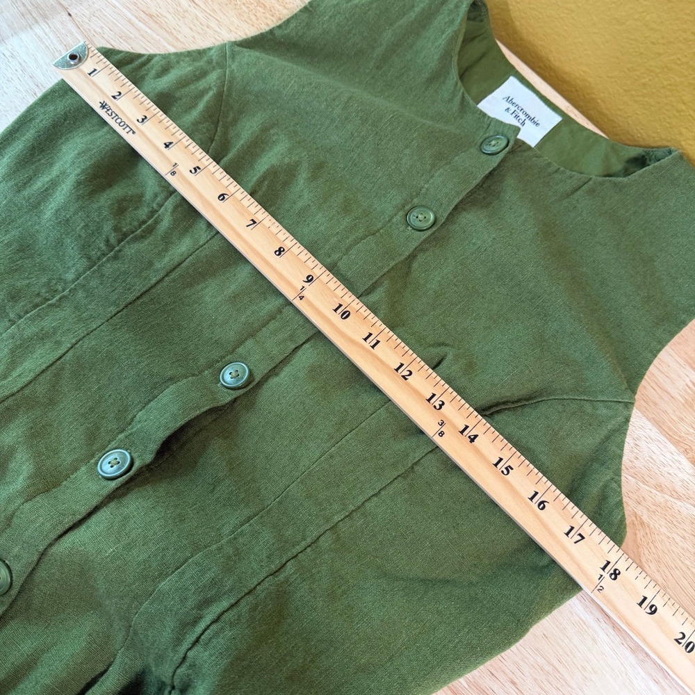 Abercrombie & Fitch Linen Blend Button Front Midi Dress Size M Olive Green Chic - Picture 7 of 9